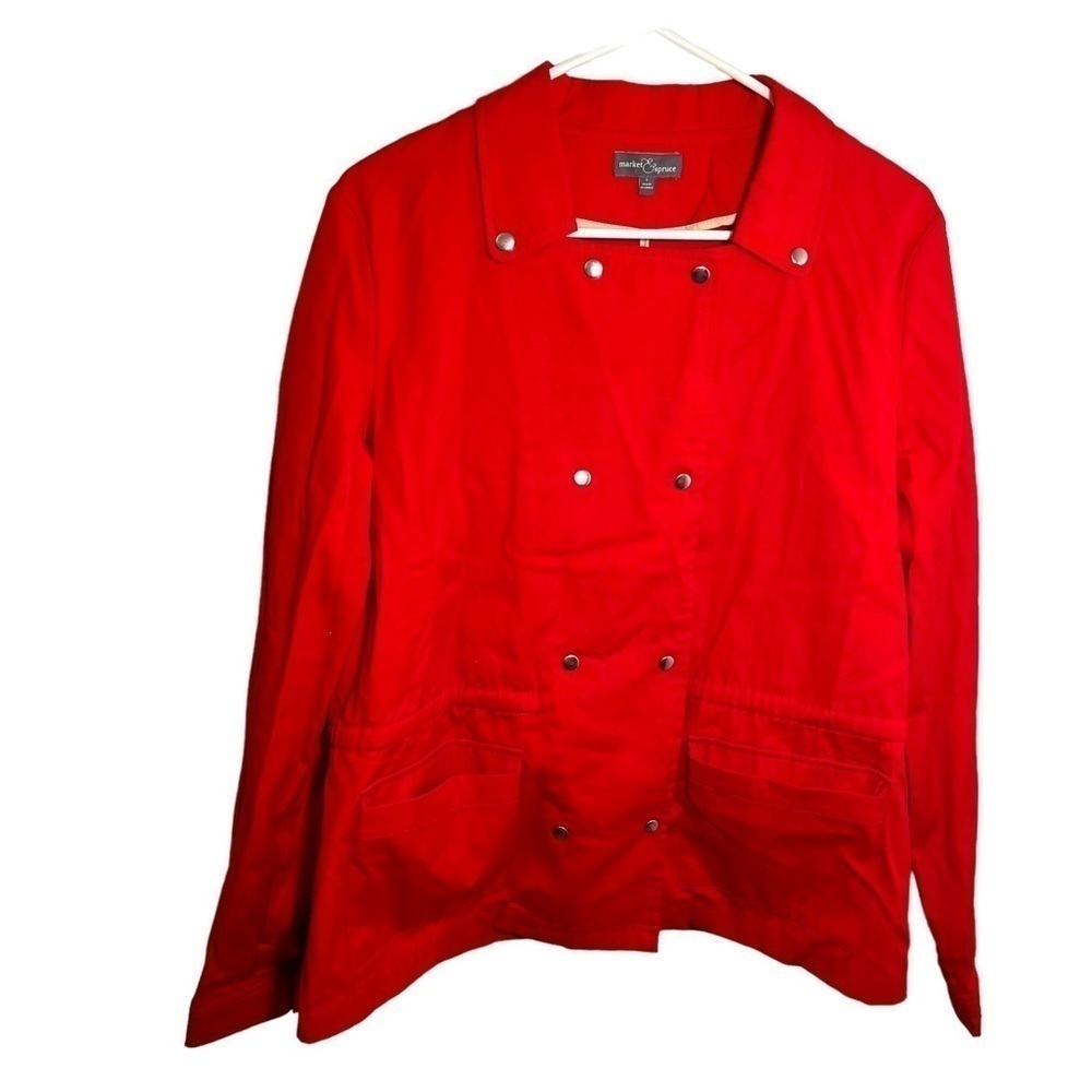 Market & Spruce Women's Size Large Double Breasted Jacket Snap Closure Red